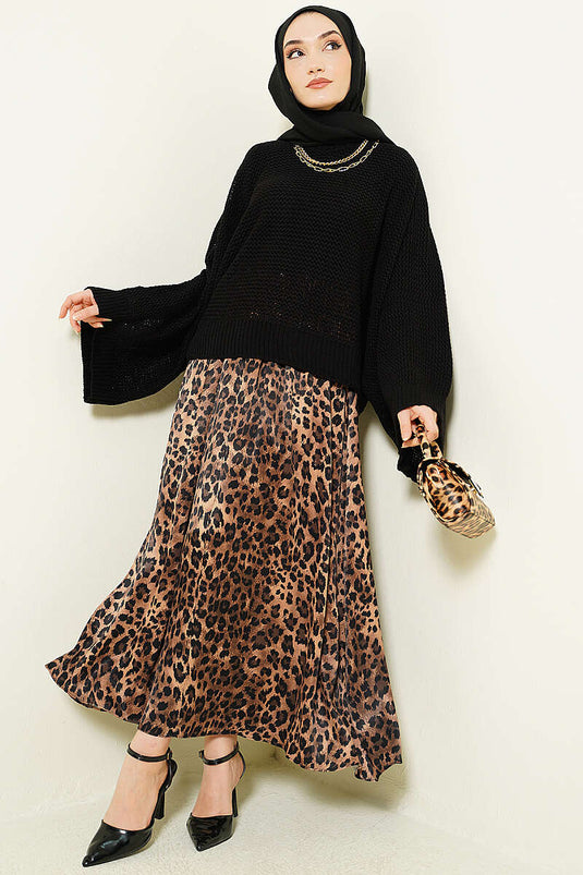 Pull En Tricot Ajouré À Manches Chauve-Souris Perforées Noir
