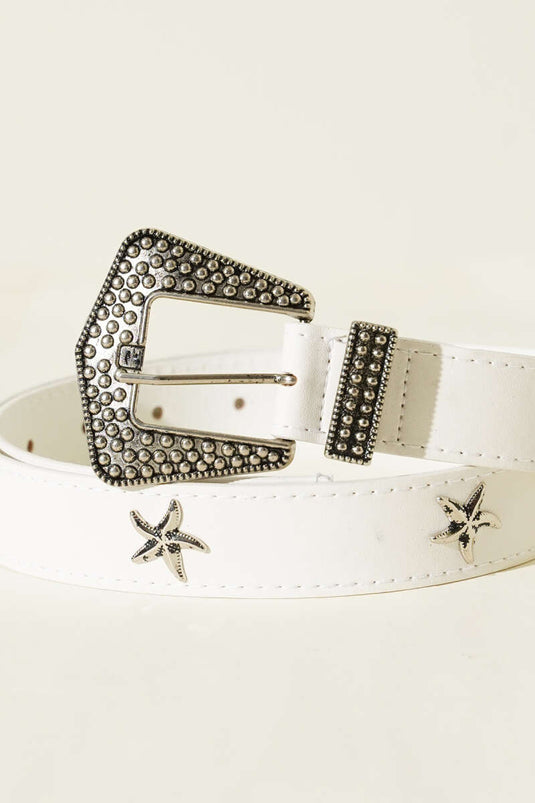 حزام أبيض بمشبك نجمة البحر