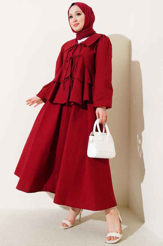 Nautical Collar Tied Skirted Two-Piece Set Burgundy