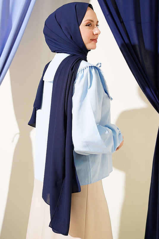Denizci-Kragen Kurzbluse mit Bindung in Babyblau