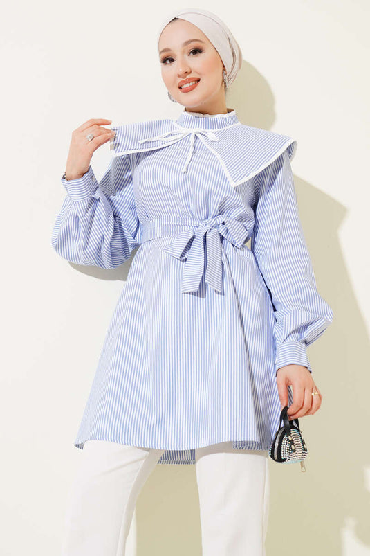 Tunika mit Matrosenkragen und vertikalen Streifen, blau