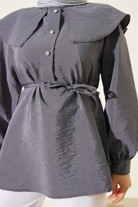 Tunique À Col Marin Avec Ceinture En Gris Kayrak