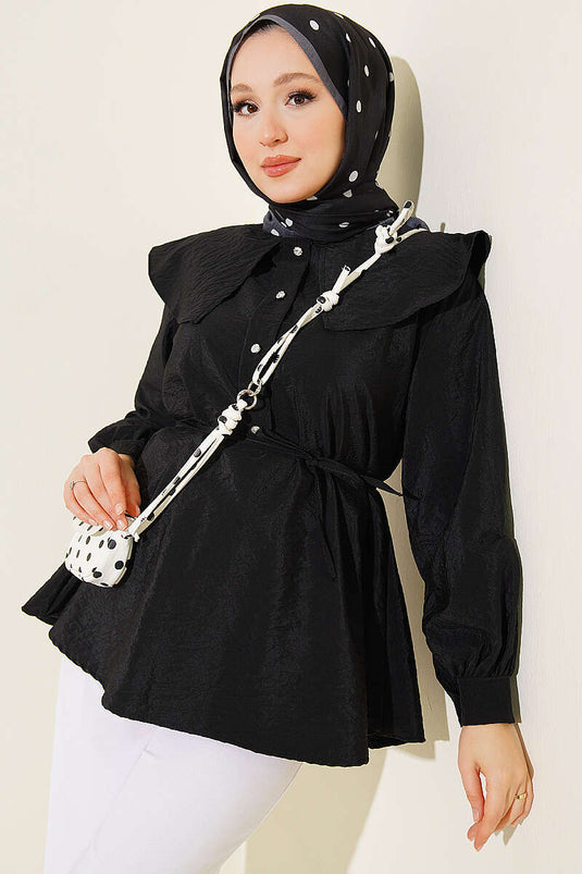 Navy Collar Tie-Belt Tunic