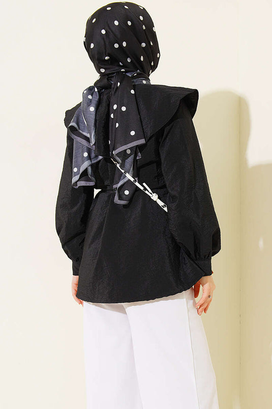 Navy Collar Tie-Belt Tunic