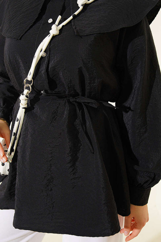 Navy Collar Tie-Belt Tunic
