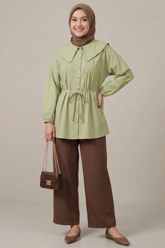 Denizci Yaka Nervürlü Tunik Çağla Yeşili