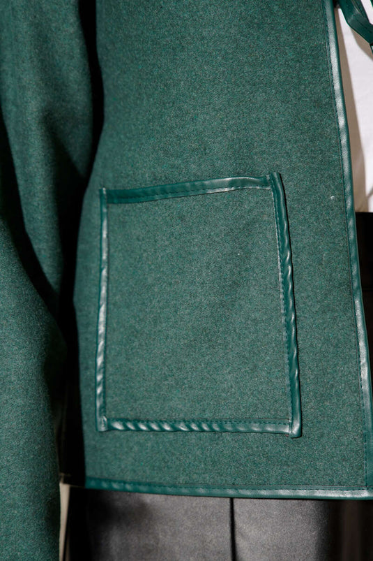 Leather Piping Cachet Short Jacket Emerald