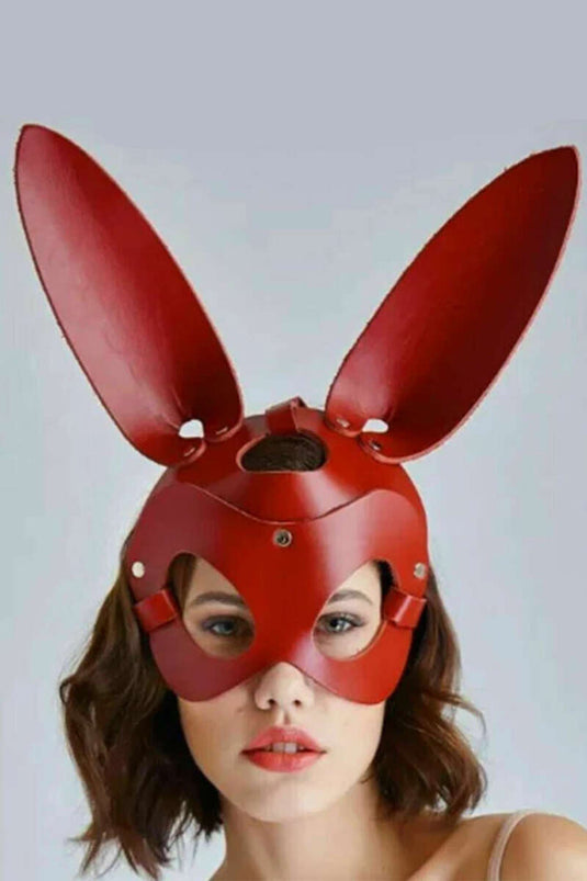 Deri Bunny Maske Kırmızı