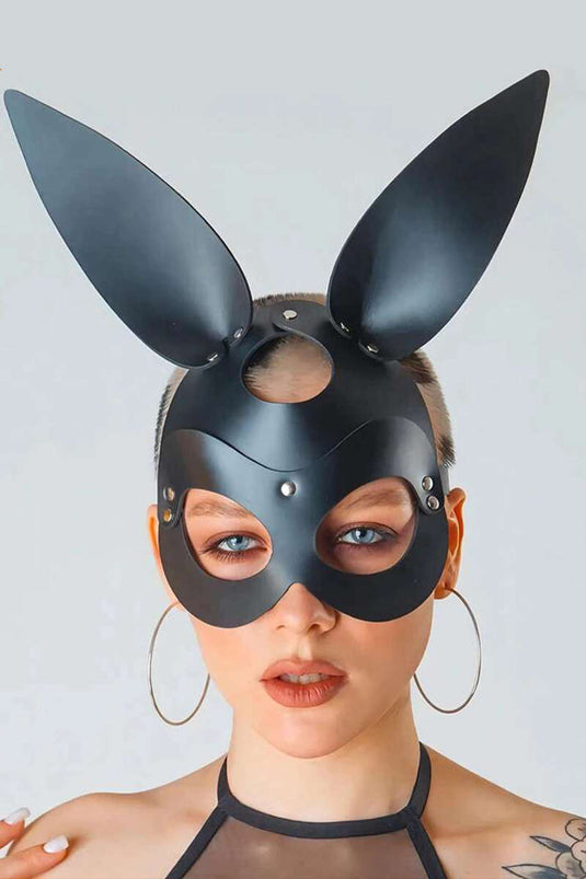 Masque Lapin En Cuir Noir