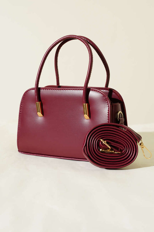 Leather Hand and Shoulder Bag Burgundy