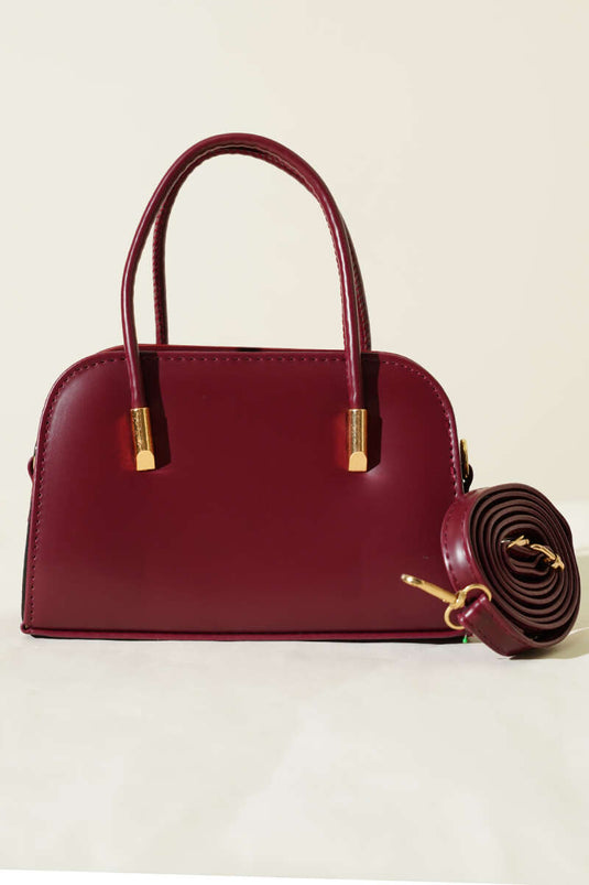 Leather Hand and Shoulder Bag Burgundy