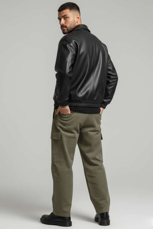 Herren-Lederjacke, Schwarz