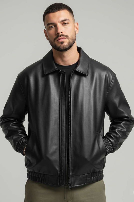 Herren-Lederjacke, Schwarz
