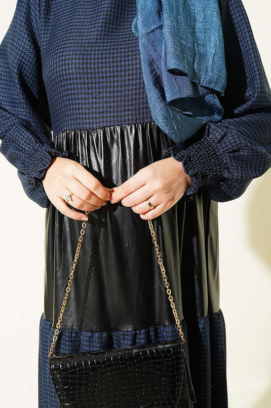 Robe À Motif Pied-De-Poule En Cuir Bleu