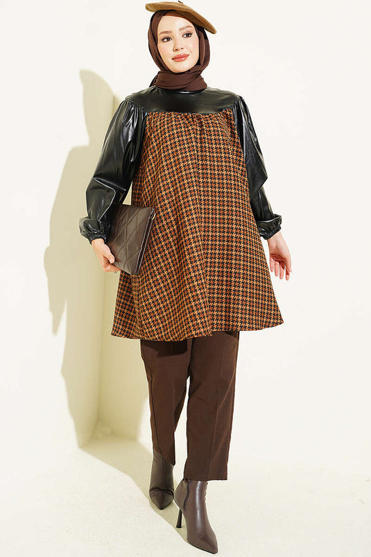 Tunique Chevron En Cuir Camel