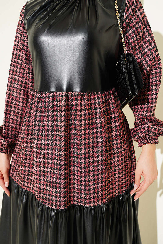 Robe Houndstooth Rose En Cuir