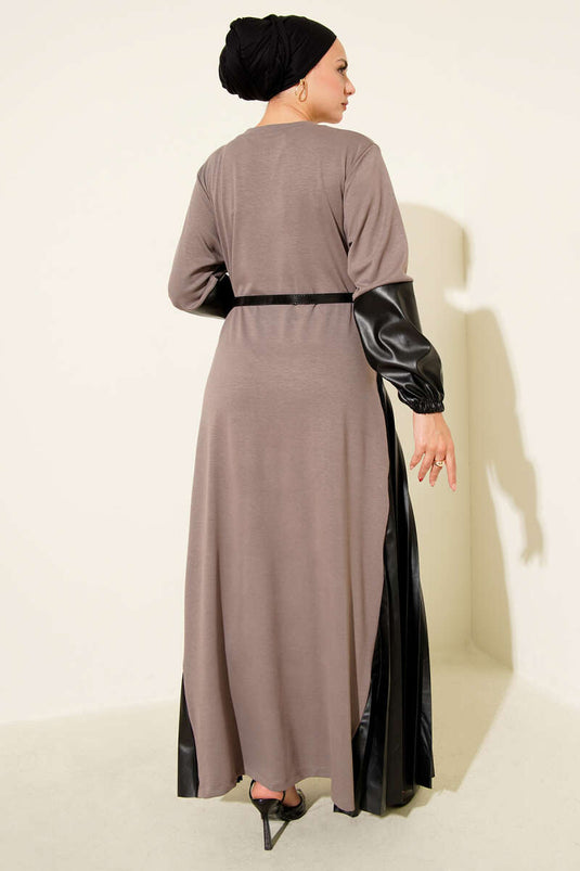 Mink Dress with Leather Garnish and Belt