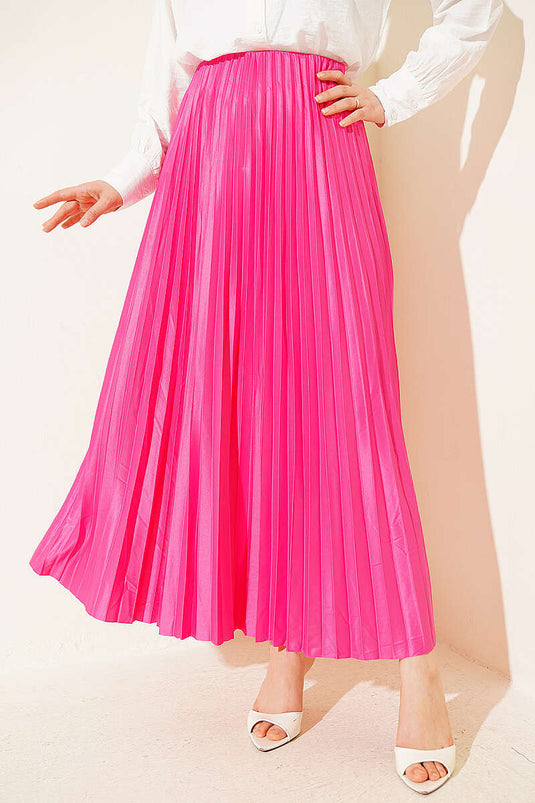 Pleated Skirt with Leather Look Pink