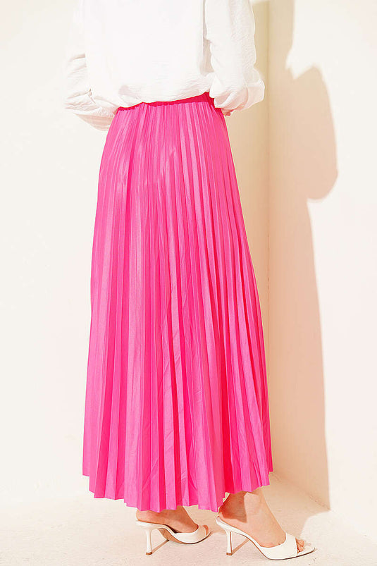 Pleated Skirt with Leather Look Pink