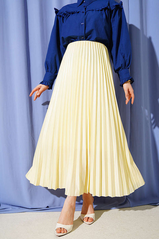 Rok met geplooide look in geel, leerlook