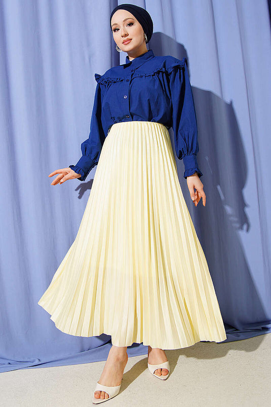Rok met geplooide look in geel, leerlook