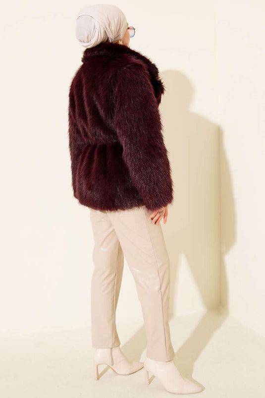 Fur Coat with Leather Belt, Purple