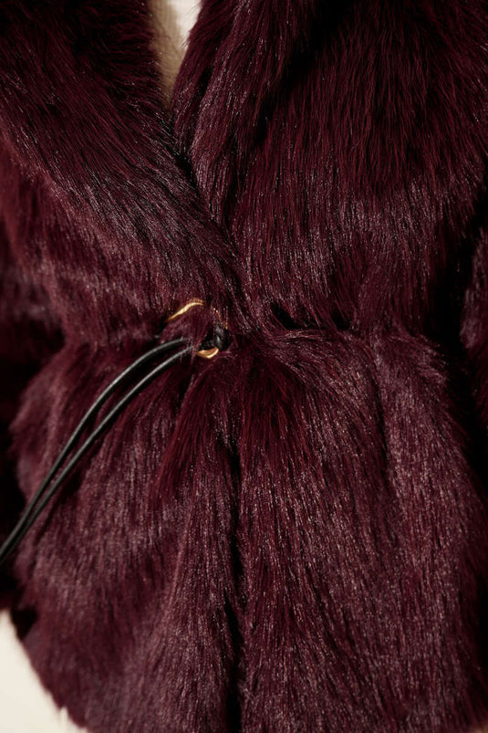 Fur Coat with Leather Belt, Purple