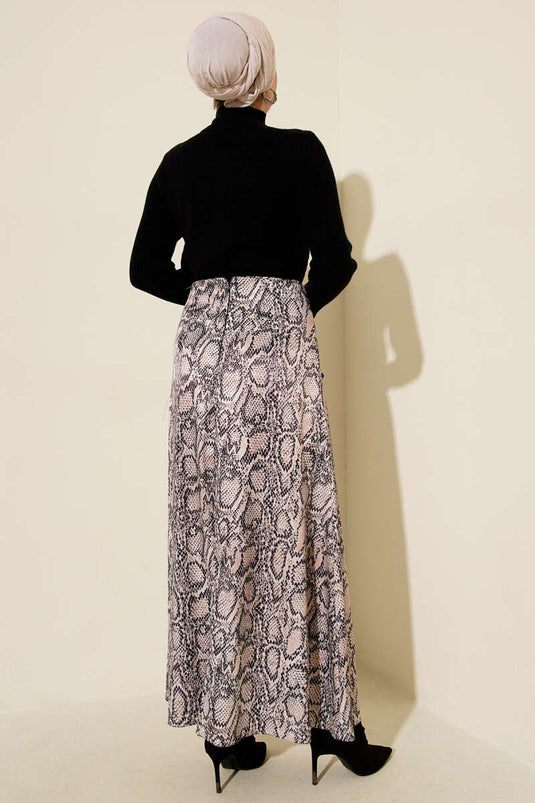 Patterned Satin Skirt, Beige