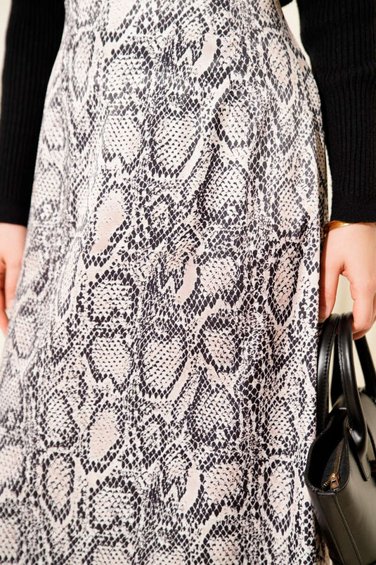 Desen Detaylı Saten Etek Bej