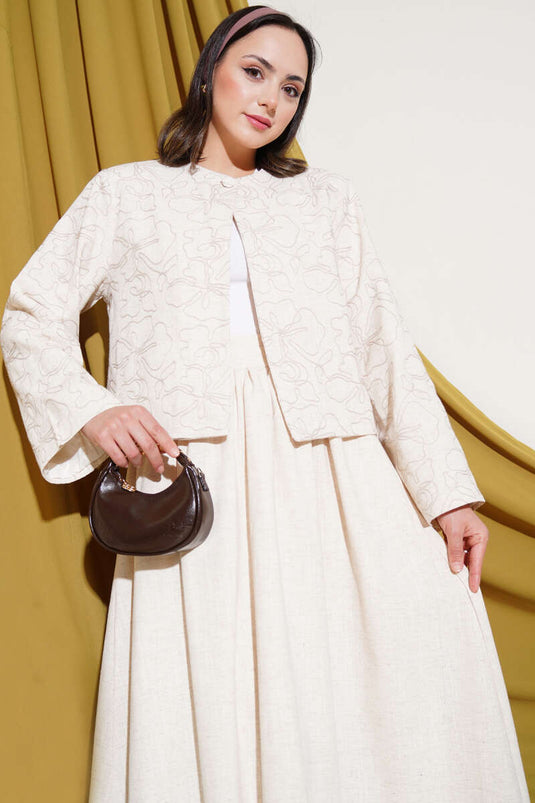 طقم جاكيت تنورة مطرز من قطعتين من الحجر