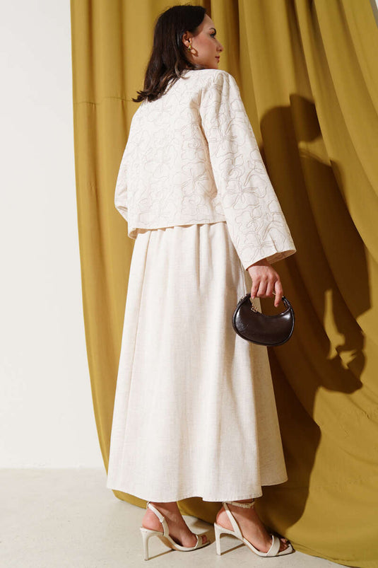 طقم جاكيت تنورة مطرز من قطعتين من الحجر