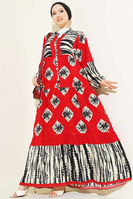 Robe à col montant avec volants en crêpe Bordeaux