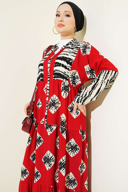 Robe à col montant avec volants en crêpe Bordeaux