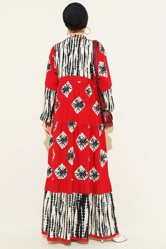 Robe à col montant avec volants en crêpe Bordeaux