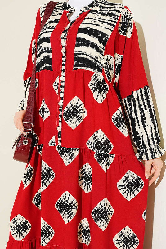 Robe à col montant avec volants en crêpe Bordeaux