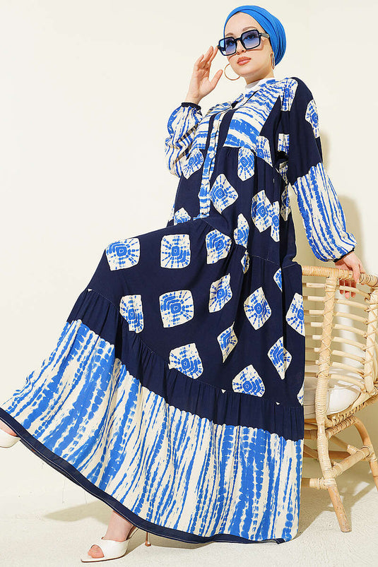 Robe à col officier avec volants, bleu marine