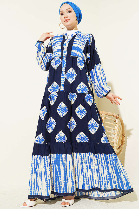 Robe à col officier avec volants, bleu marine