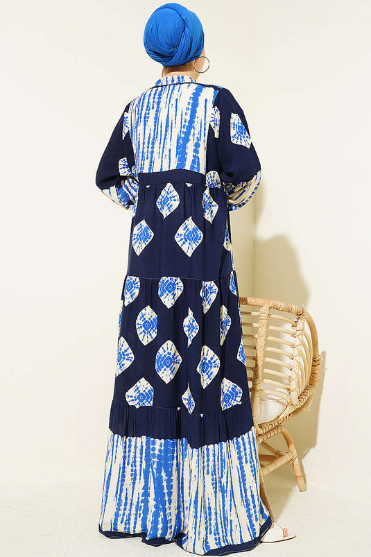 Robe à col officier avec volants, bleu marine