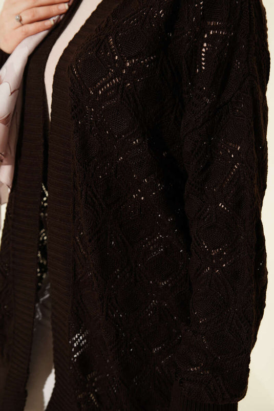 Cardigan tricot ajouré à motifs marron