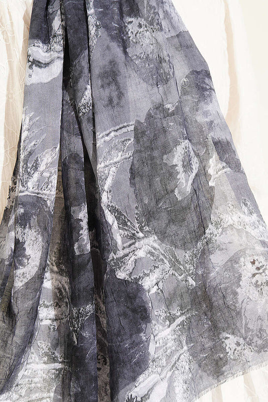 Patterned Aya Series Bamboo Crinkle Shawl Smoke