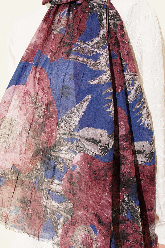 Écharpe en bambou plissé de la série Aya à motif, bleu marine