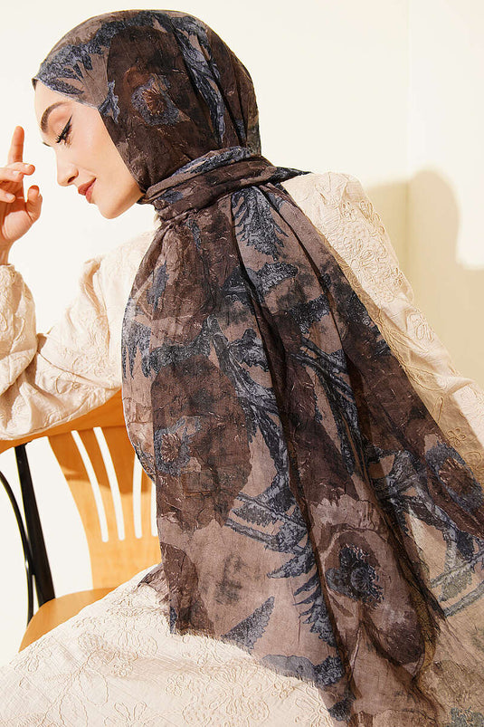 Patterned Aya Series Bamboo Crinkle Shawl Mink