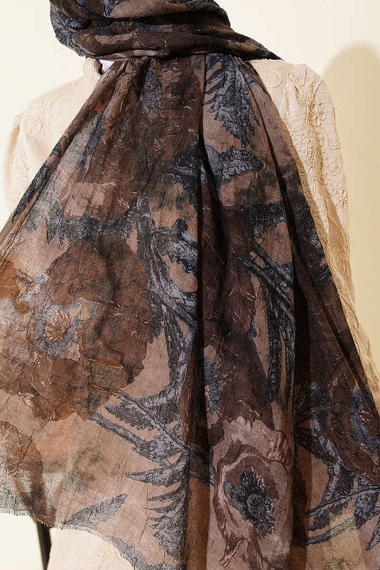 Patterned Aya Series Bamboo Crinkle Shawl Mink