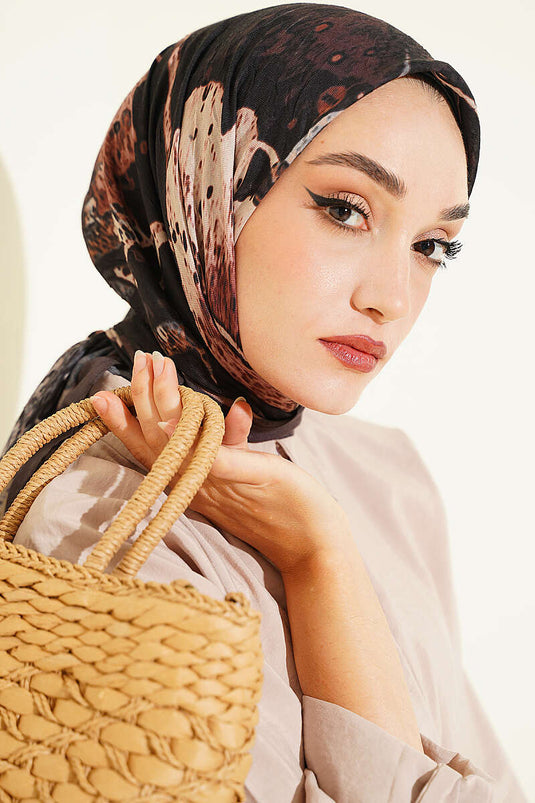 Foulard Ayda In Bambù Con Motivo Color Caffè Amaro