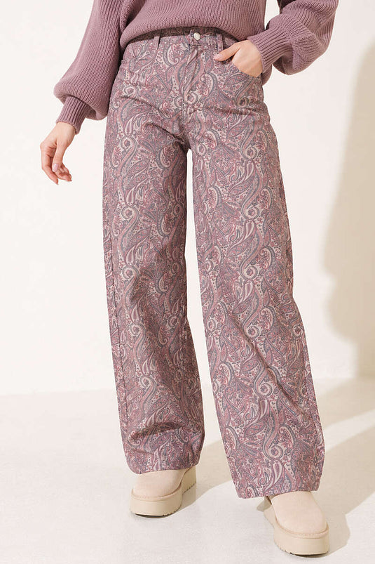 Desenli Baggy Pantolon Bej