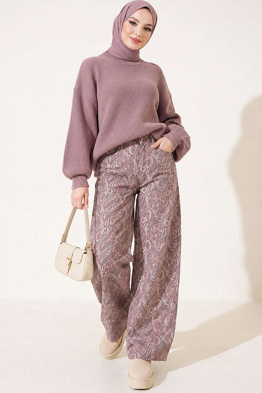 Desenli Baggy Pantolon Bej