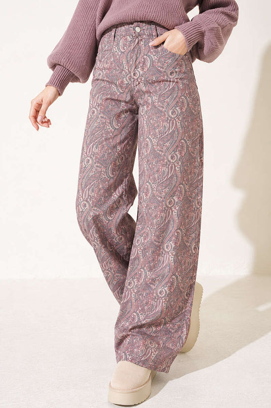 Desenli Baggy Pantolon Bej