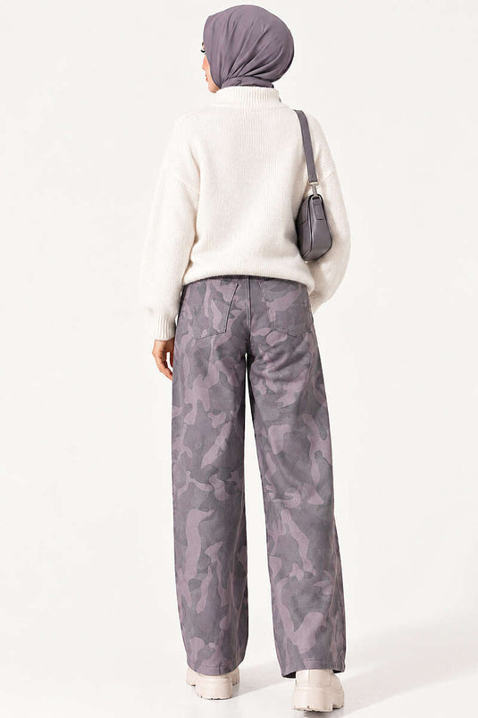 Desenli Baggy Pantolon Gri