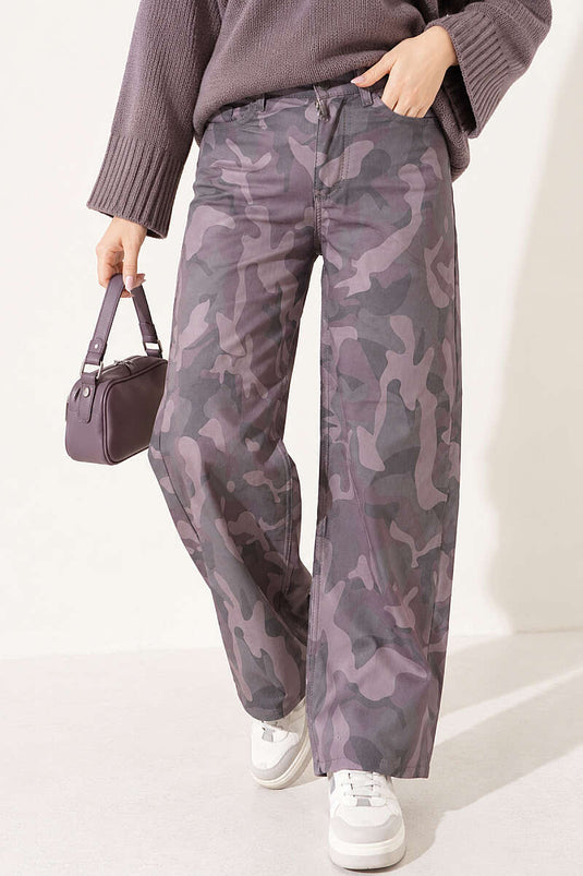 Desenli Baggy Pantolon Vizon