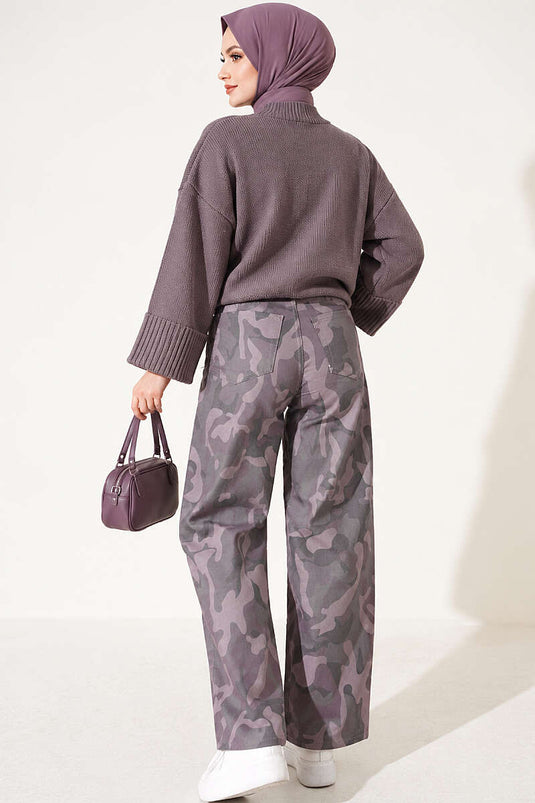 Desenli Baggy Pantolon Vizon